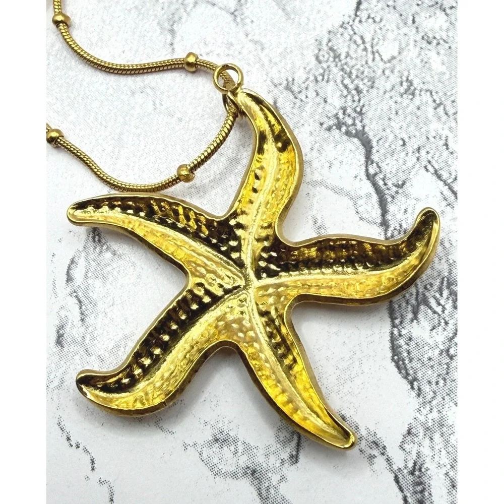 NEW Gold Stainless Steel Starfish Necklace Beach Ocean Pendant 15